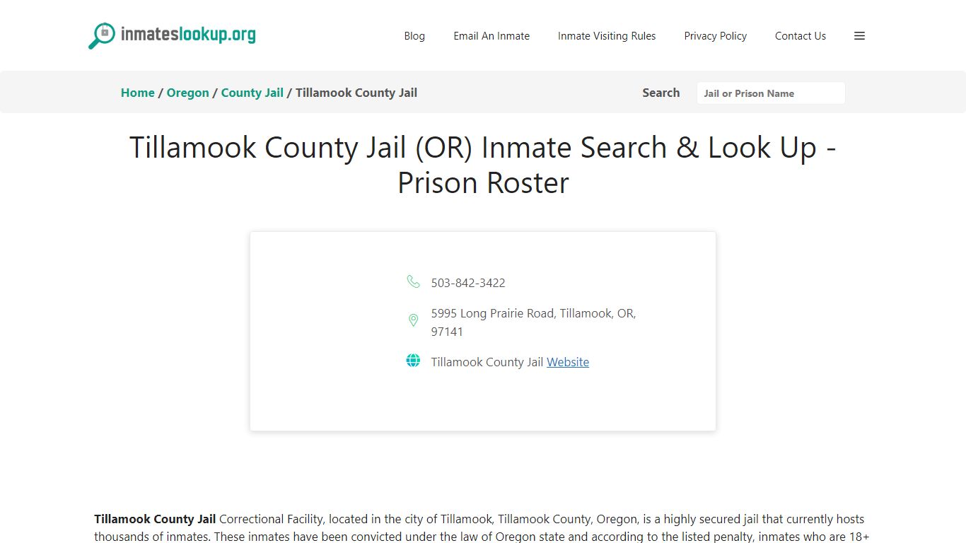 Tillamook County Jail (OR) Inmate Search & Look Up - Prison Roster
